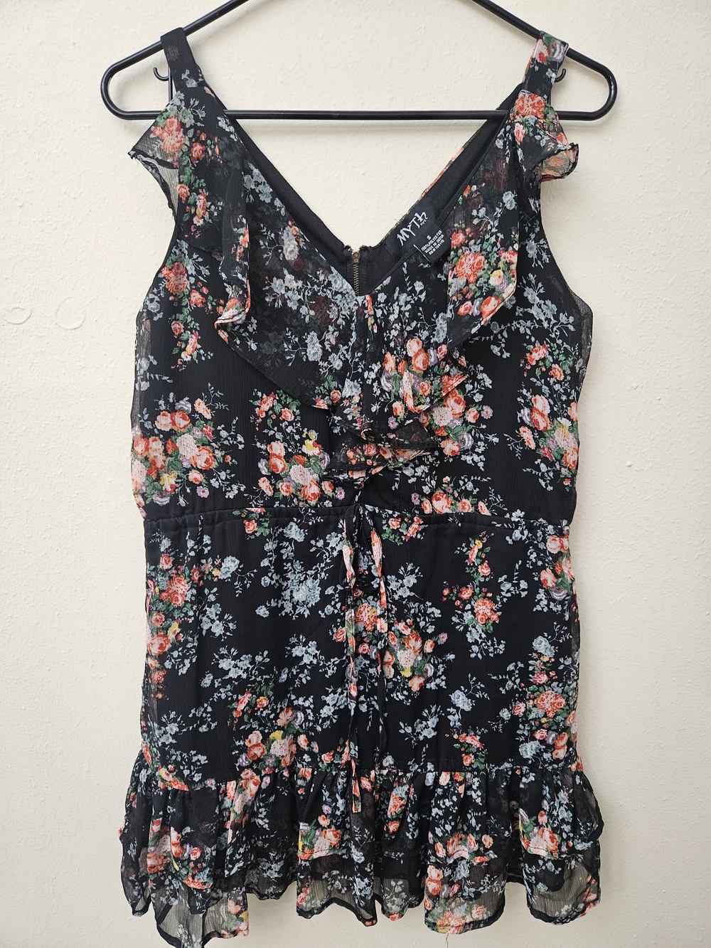 Black Floral Ruffle Women Dress
